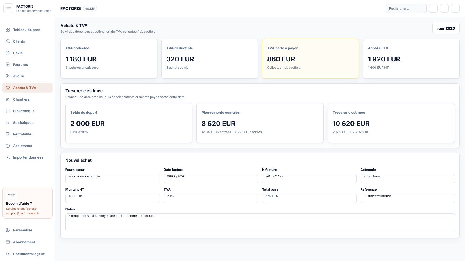 Capture des achats et de la TVA dans Factoris